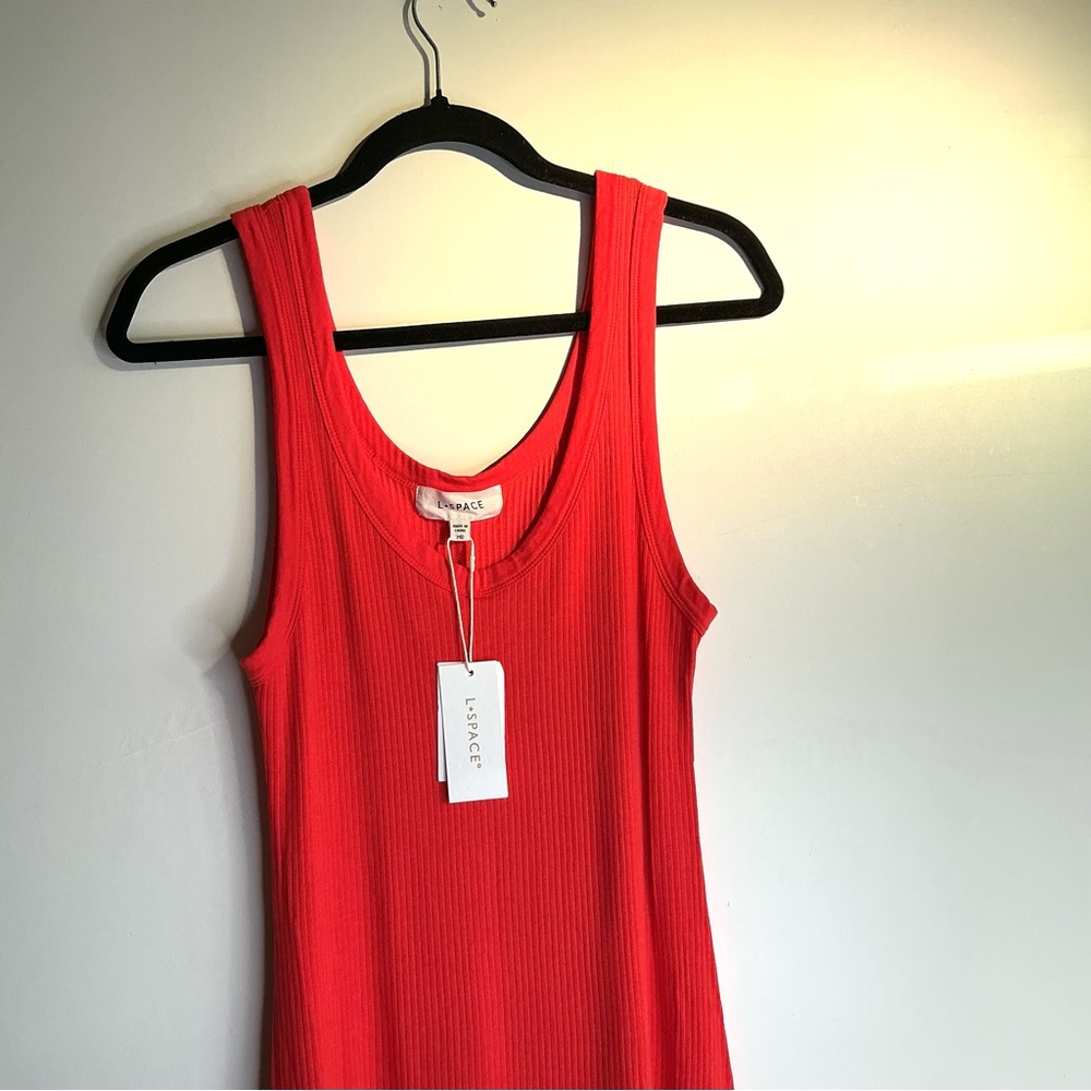 NEW AnthropologieL*SPACE Ribbed Tank Dress Red Maxi Bodycon Strechy Summer sz 10 - Picture 4 of 6